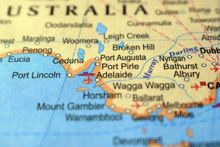 Port Pirle-Australia Political Map Or Administrative Map With Blurry Background Imageの写真素材