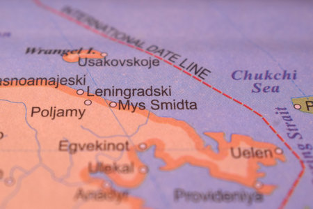 Mys Smidta Political Map Of Russia Country And City Close Up With Background Defocused  Imageの写真素材