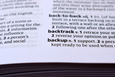 Close Up Of English Dictionary Page With Definition Word -  Backtrack    Imageの写真素材