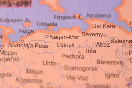 Usinsk City Of Russia Country Political Map Close Up With Background Blur Image