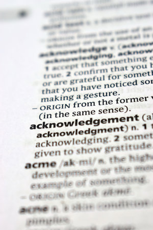 English Definition Dictionary Of Printed Word -  Acknowledgement   Close Up     Imageの写真素材