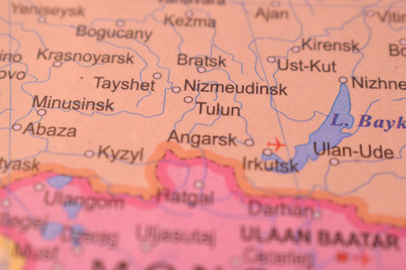 Tulun City Political Map Of Russia Country And City Close Up With Background Defocused  Imageの写真素材