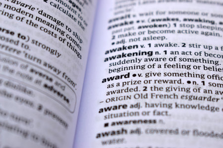 Close Up Of English Dictionary Page With Definition Word - Award     Image