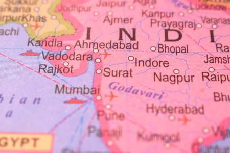 Indore City-India Political Map Close Up Photograph With Defocused Background Imageの写真素材