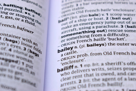 Close Up Of English Dictionary Page With Definition Word -  Bailey  Imageの写真素材