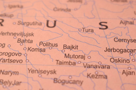 Bajkit Russia Country Political Map Close Up With Background Blur Imageの写真素材