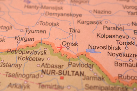 Omsk Political Map Of Russia Country And City Close Up With Background Defocused  Imageの写真素材