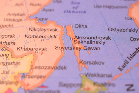 Aleksandrovsk Sakhalinskiy Political Map Of Russia Country And City Close Up With Background Defocused  Imageの写真素材