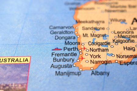 Perth-Australia Political Map Or Administrative Map With Blurry Background Imageの写真素材