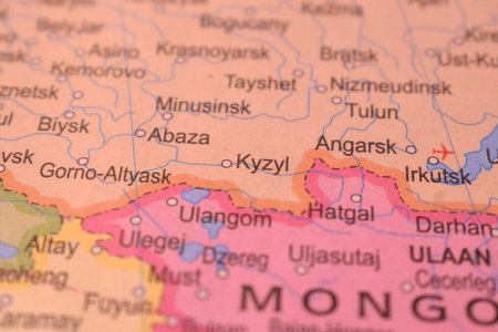 Kyzyl City Russia Country Political Map Close Up With Background Blur Imageの写真素材