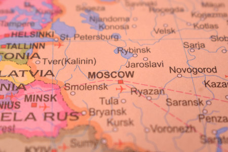 Moscow City Of Russia Country Political Map Close Up With Background Blur Imageの写真素材