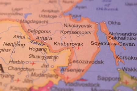 Khabarovsk City Of Russia Country Political Map Close Up With Background Blur Image