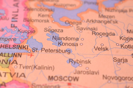 Konosa Political Map Of Russia Country And City Close Up With Background Defocused  Imageの写真素材