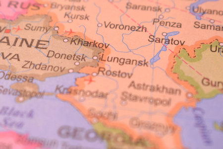 Saratov  City Of  Russia Country Political Map Close Up With Background Blur Image