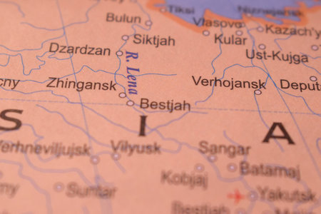 Verhojansk Russia Country Political Map Close Up With Background Blur Imageの写真素材