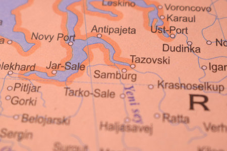 Tazovski Political Map Of Russia Country And City Close Up With Background Defocused  Imageの写真素材