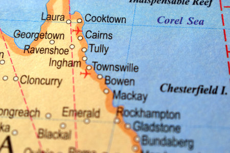 Tully City -Political Map Or Administrative Map Of Australia With Background Blur Imageの写真素材