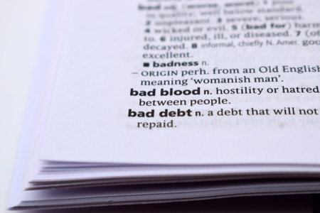 English Definition Dictionary Page Of Printed Word - Bad Blood   Close Up Imageの写真素材