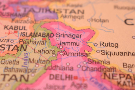 Jummu-India Administrative Map Or Political Map Close Up Photograph With Blurry Background    Imageの写真素材