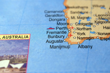 Bunbury-Australia Political Map Or Administrative Map With Blurry Background Image
