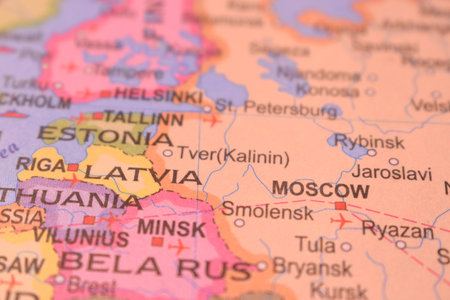 Moscow City Of Russia Country Political Map Close Up With Background Blur Imageの写真素材