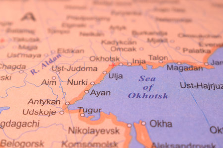 Ayan City Political Map Of Russia Country And City Close Up With Background Defocused  Imageの写真素材