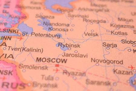 Rybinsk Political Map Of Russia Country And City Close Up With Background Defocused  Imageの写真素材