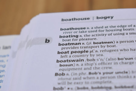 Close Up Of English Dictionary Page With Word - Boatman     Imageの写真素材