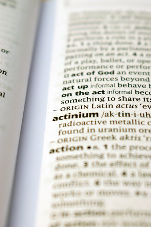 English Definition Dictionary Of Printed Word -  Actinium  Close Up     Imageの写真素材