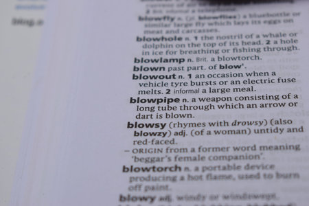 English Definition Dictionary Page Of Printed Word -  Blowpipe  Close Up Image
