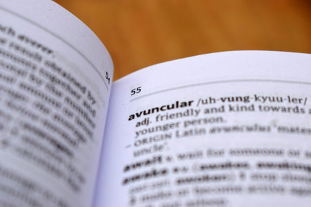 English Definition Dictionary Of Printed Word -  Avuncular    Close Up     Image