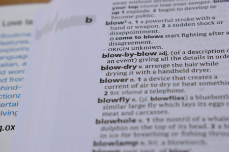 English Definition Dictionary Page Of Printed Word -  Blow-dry  Close Up Image