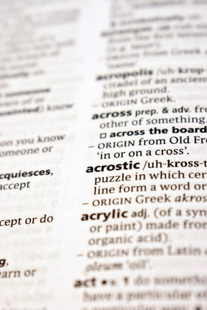 Close Up Of English Dictionary Page With Definition Word -    Acrostic   Image