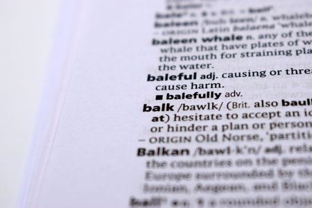 Close Up Of English Dictionary Page With Definition Word -    Balk  Image