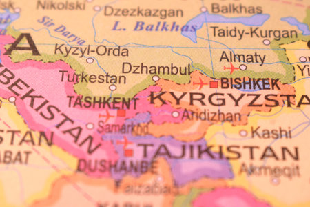 World Map of Dzhambul  With Neighboring Countries And Cities- Taiwan Political Map Background Blur...