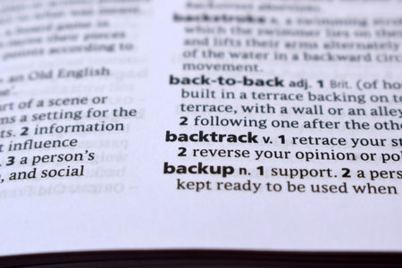 English Definition Dictionary Of Printed Word -  Backtrack  Close Up     Image