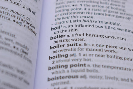 Close Up Of English Dictionary Page With Definition Word -   Boiler Image