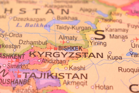 World Map of Bishkek With Neighboring Countries And Cities- Taiwan Political Map Background Blur...