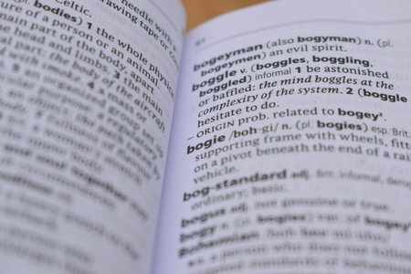 Close Up Of English Dictionary Page With Word -  Bogie    Image