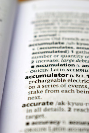 Close Up Of English Dictionary Page With Definition Word -  Accumulator     Image