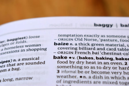 English Definition Dictionary Page Of Printed Word -  Baize  Close Up Image
