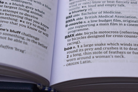 Close Up Of English Dictionary Page With Definition Word -  Boa   Image
