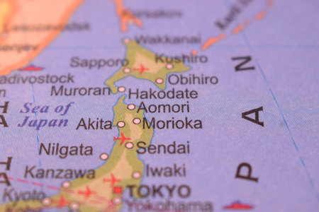 Morioka With Neighboring Countries And Cities On World Map- Political Map Background Blur Image