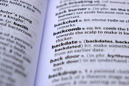 Close Up Of English Dictionary Page With Definition Word -Backcomb      Image
