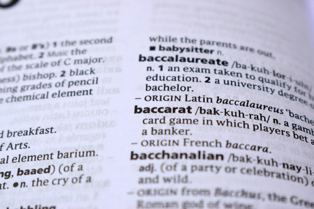 Close Up Of English Dictionary Page With Definition Word -   Baccarat  Image