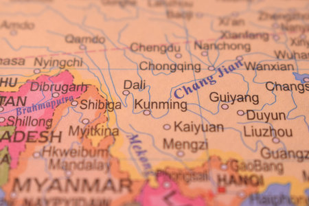 Political Map of Kunming  City OF China With Neighboring Cities Or Countries Image