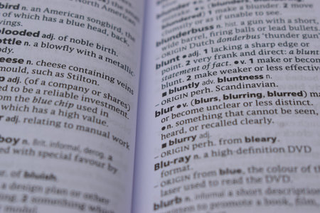Close Up Of English Dictionary Page With Definition Word -  Blur  Image