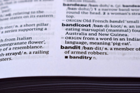 English Definition Dictionary Page Of Printed Word -  Bandit  Close Up Imageの写真素材