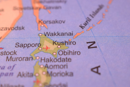 Kushirao  With Neighboring Countries And Cities On World Map- Political Map Background Blur Image