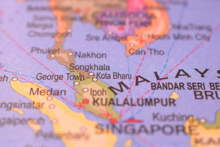 World Map of Kota bharu With Neighboring Countries And Cities- Taiwan Political Map Background Blur...